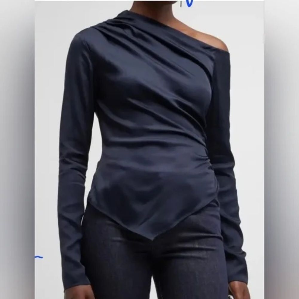 A.L.C. Jamie asymmetrical long-sleeve top in sapphire blue size 10 NWT romantic